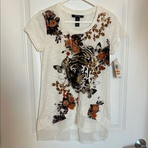 Style & Co. Petite White Floral Tiger Print Tee